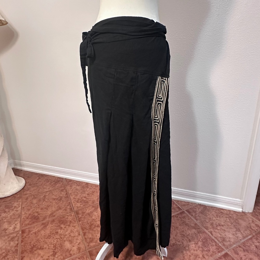 Cotton Embroidered Wrap Indie Hippie Earthy Maxi Skirt Women L Black